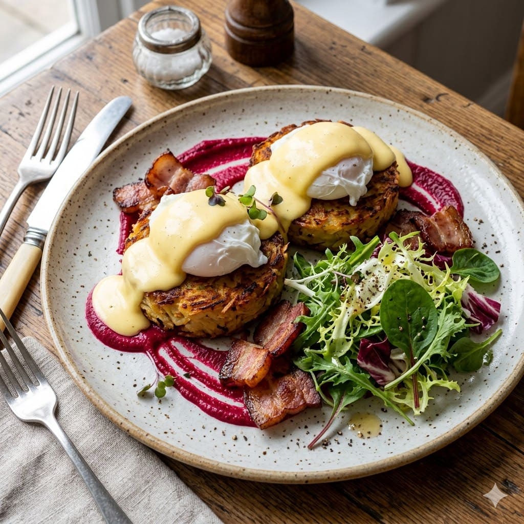 Hash Cake Benedict with Bacon – Ottoman Coffee Brewers